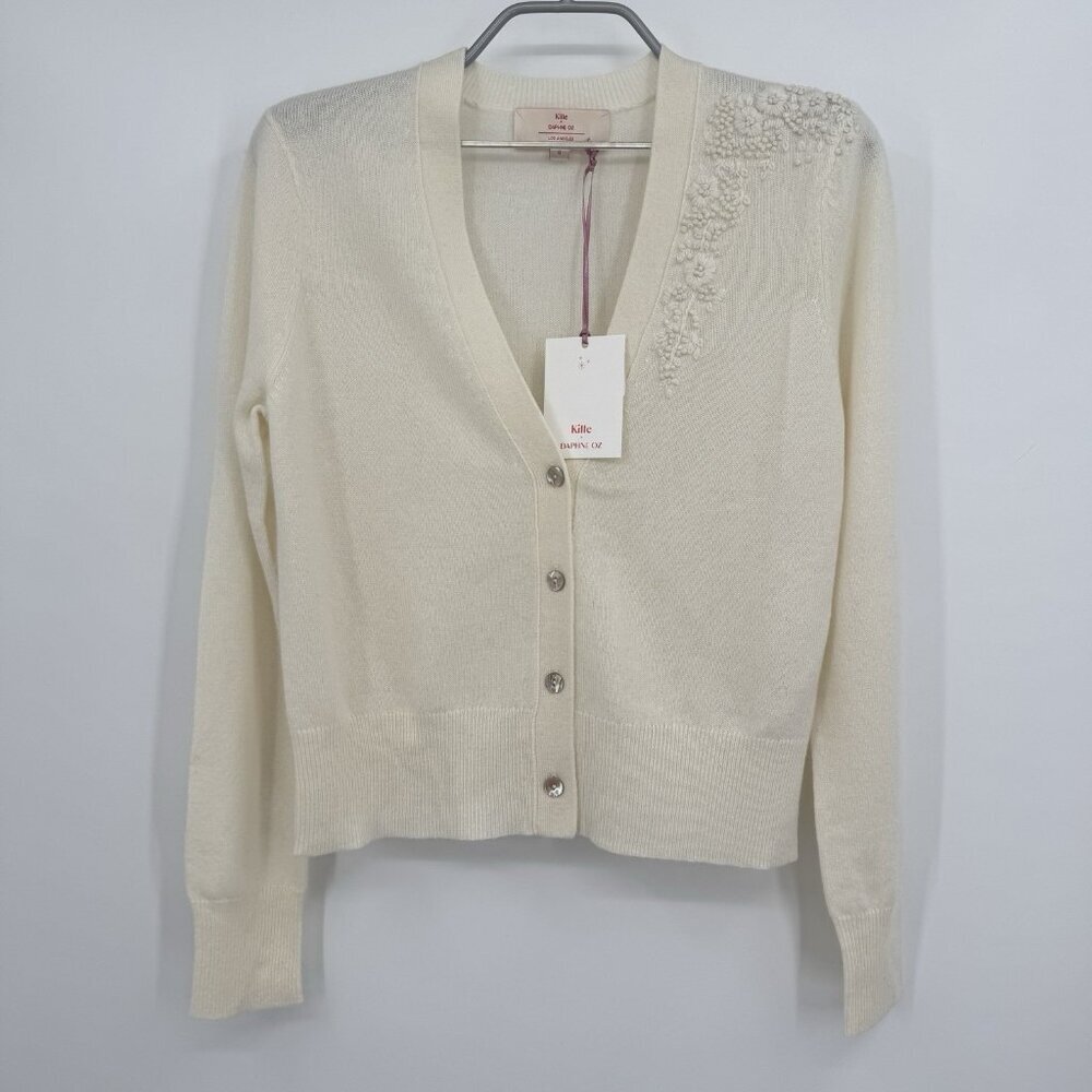 Kilte Collection Cashmere Bijou Cardigan Sweater in Ivory size 0-XS Women's
